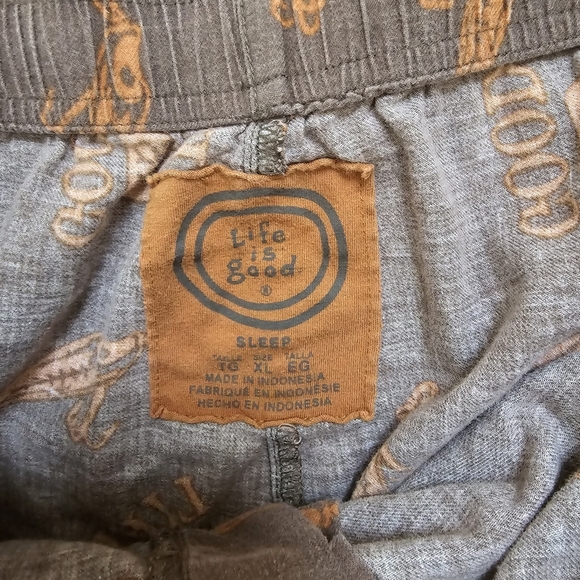 Life Is Good Sleep Brown Fish Lure Print Pants Cotton Pajamas Size Xlarge Light - Picture 4 of 5